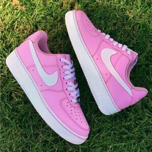 Nike Air Force 1 Pink and White Women’s Sneakers 7.5 Low-Top Style Hand Painted